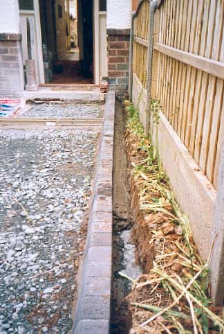 Concrete behind the curb stones.